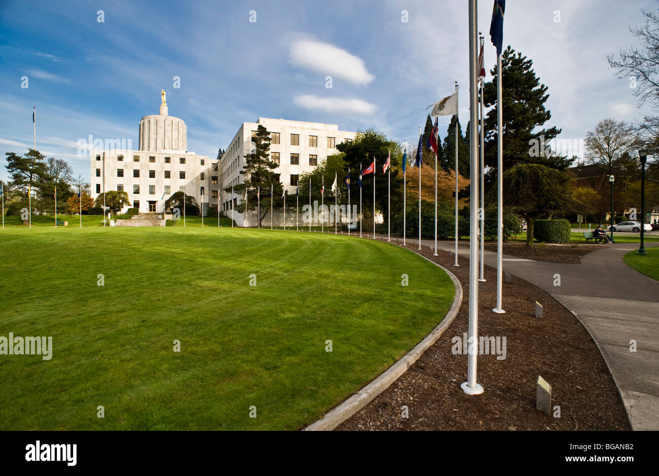 Partial view of the Walk of Flags near the Oregon State Capitol