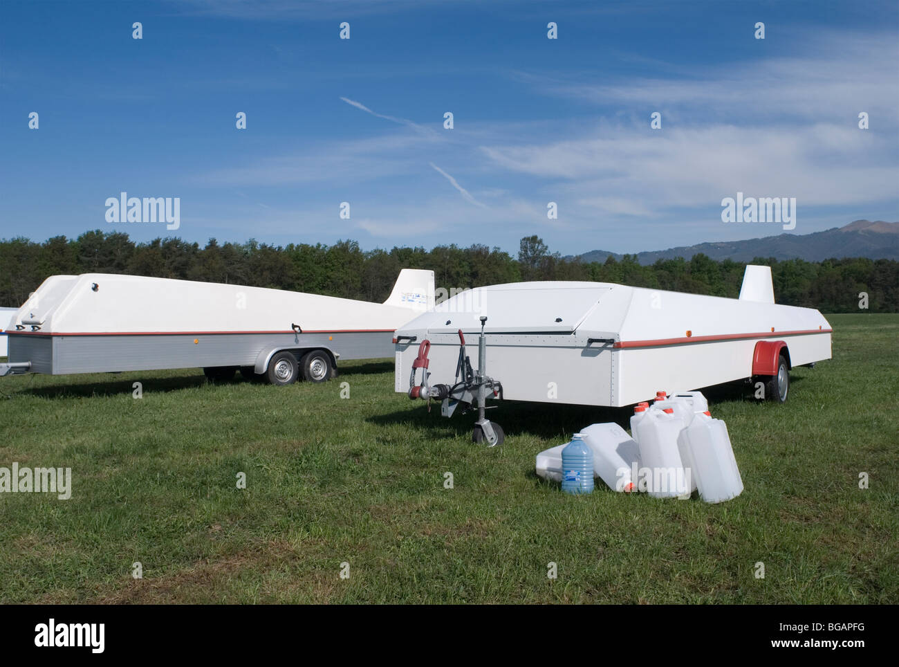 glider trailers and tanks at the airfield Stock Photo Alamy