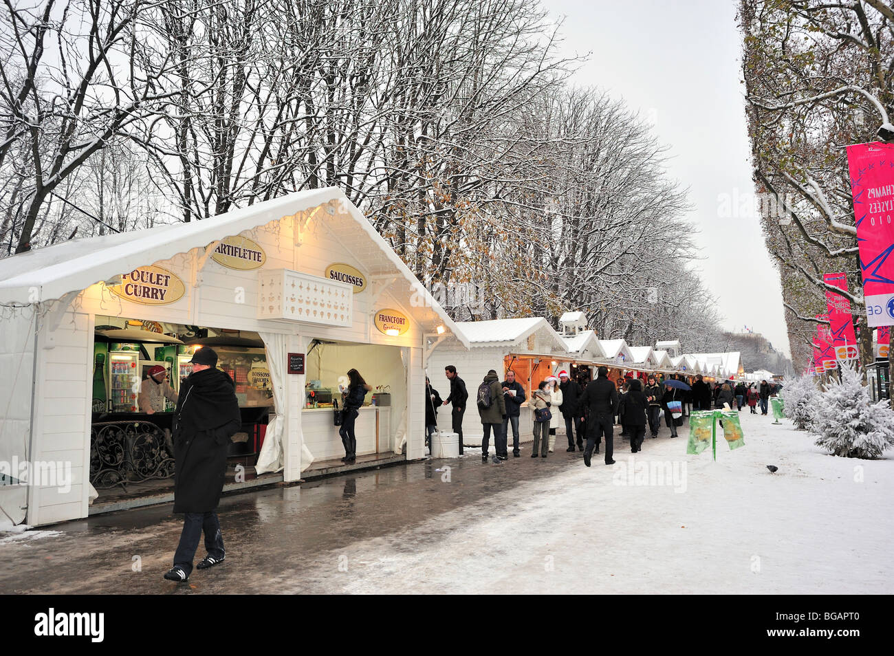 Paris, France, Winter Snow, Christmas Market, Ave. ChampsElysees