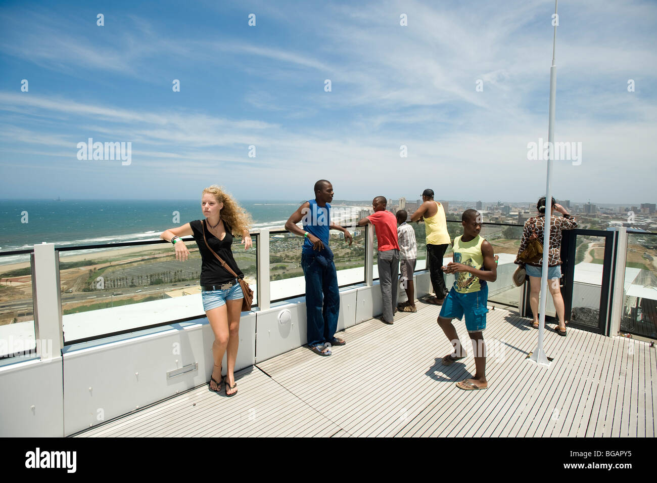 The viewing platform at the top of the Durban Moses Mabhida Soccer Stadium Sky Ride. Durban, South Africa Stock Photo
