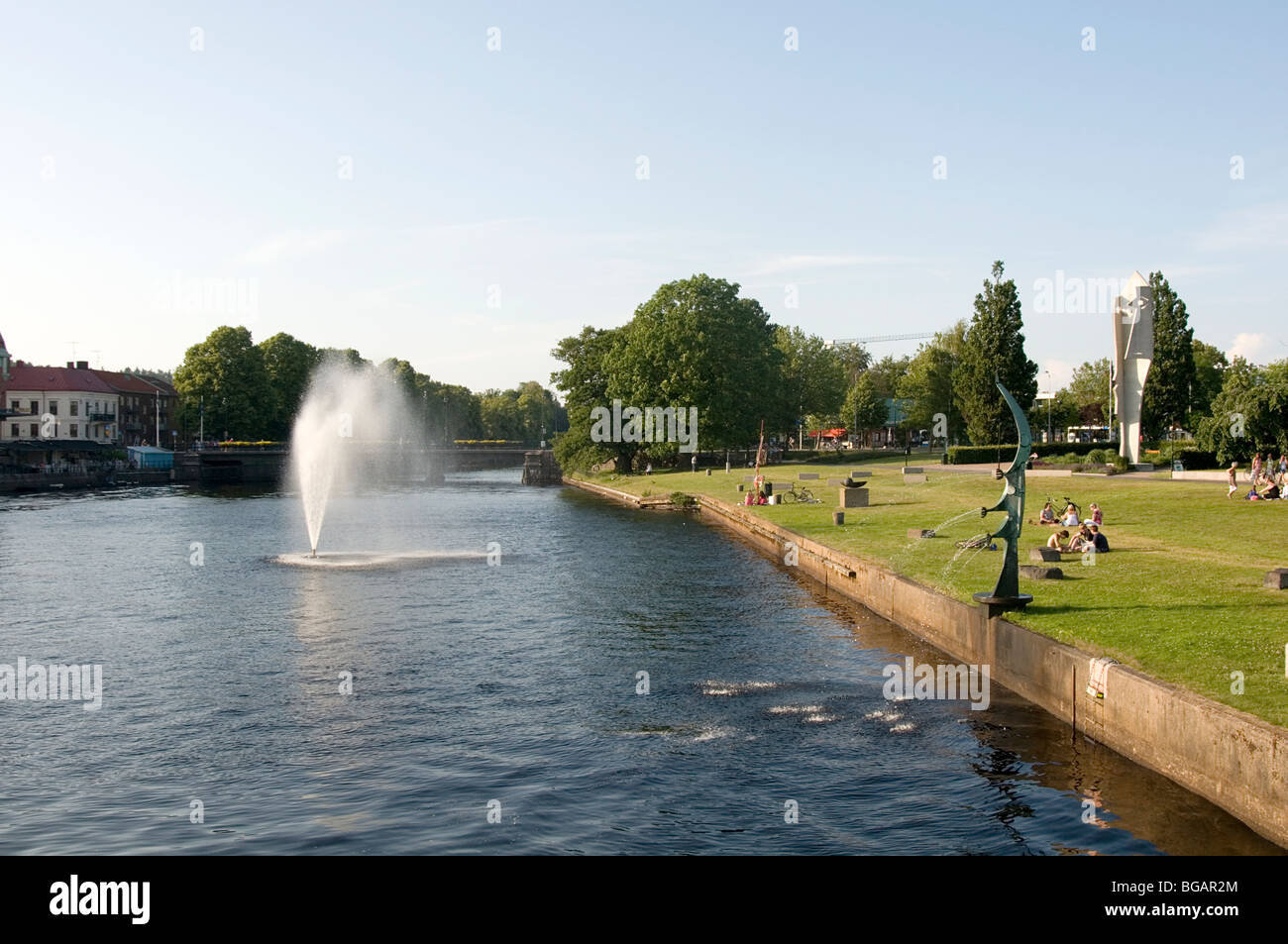 halmstad sweden swedish town summer summertime time warm sunny weather picaso statue fountain relaxed relaxing holiday water Stock Photo