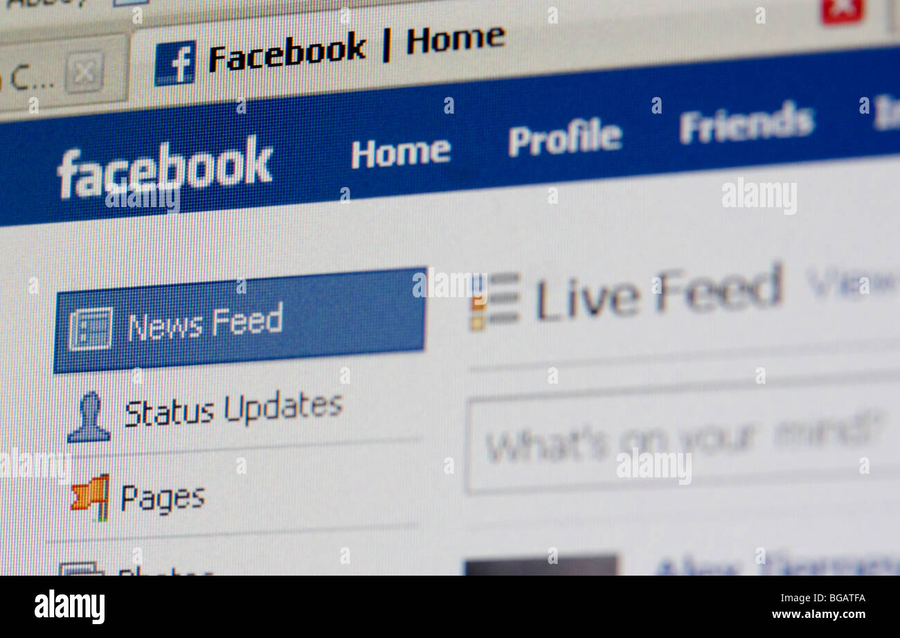 screenshot of logged in home page of facebook social networking website for editorial use only Stock Photo