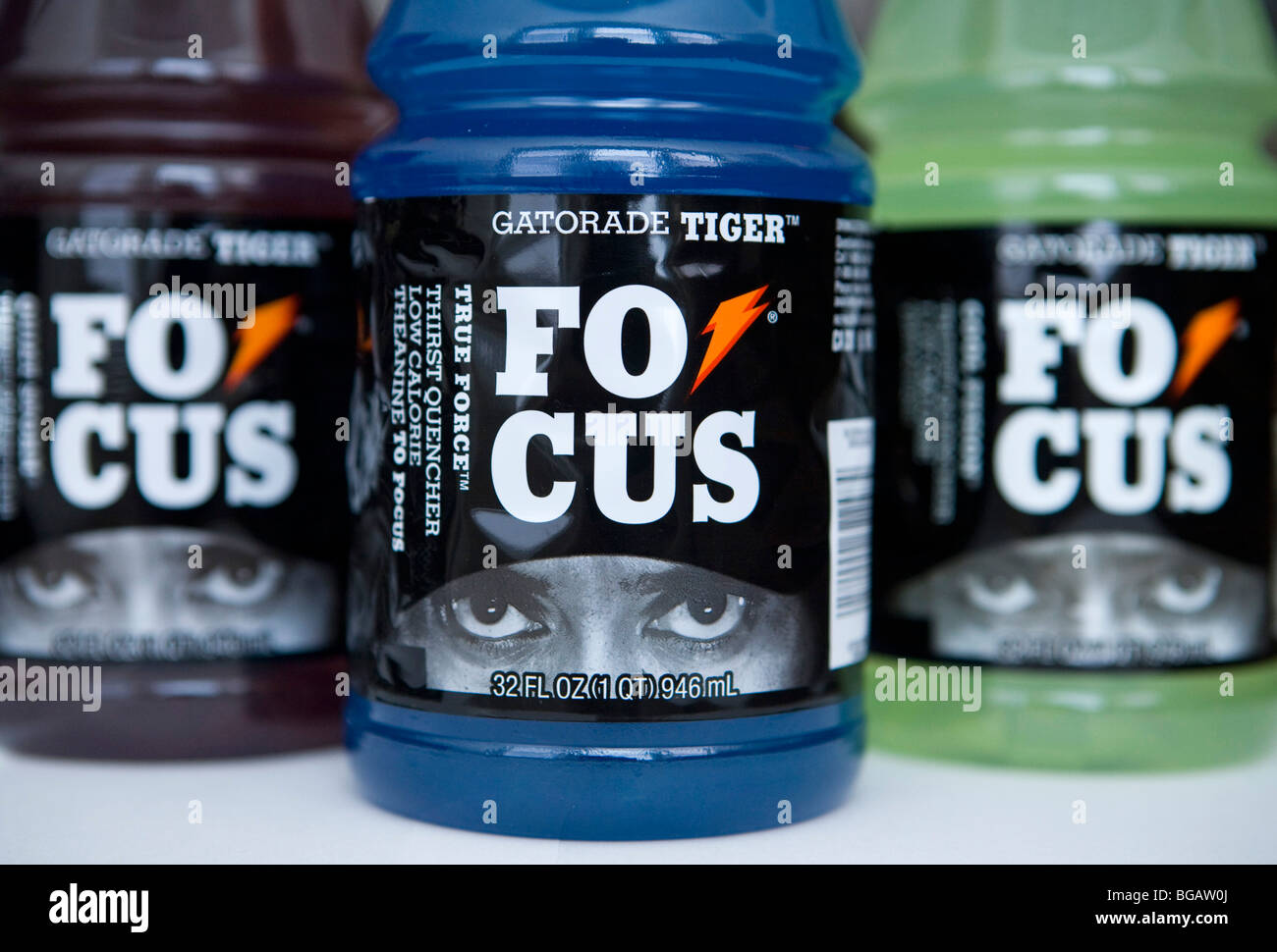 Bottles of the now discontinued Tiger Woods Gatorade drink.  Stock Photo
