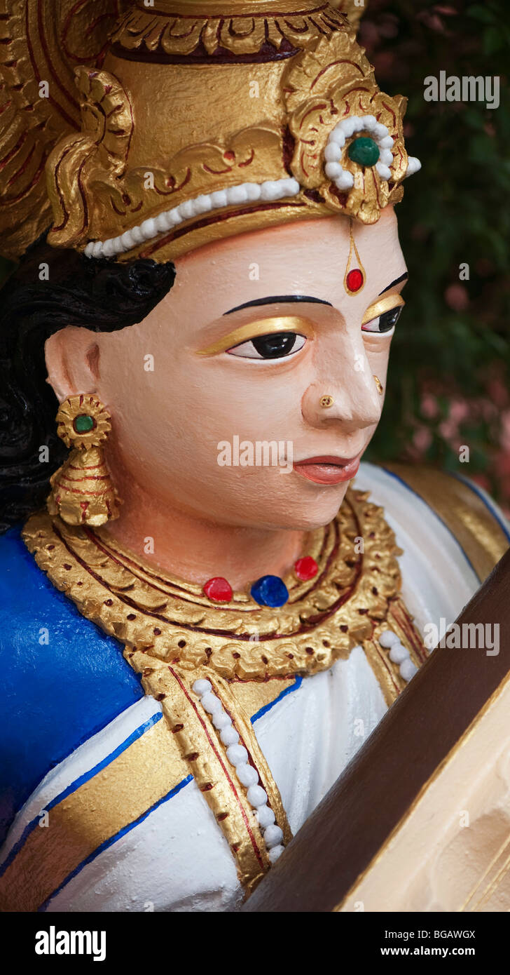 Indian Saraswati goddess statue. Puttaparthi, Andhra Pradesh, India Stock Photo