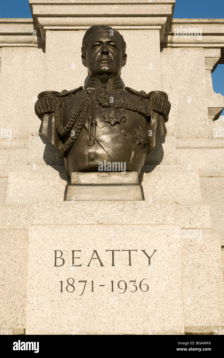 Bronze bust of Admiral David Beatty 1871-1936 Trafalgar Square London UK Stock Photo