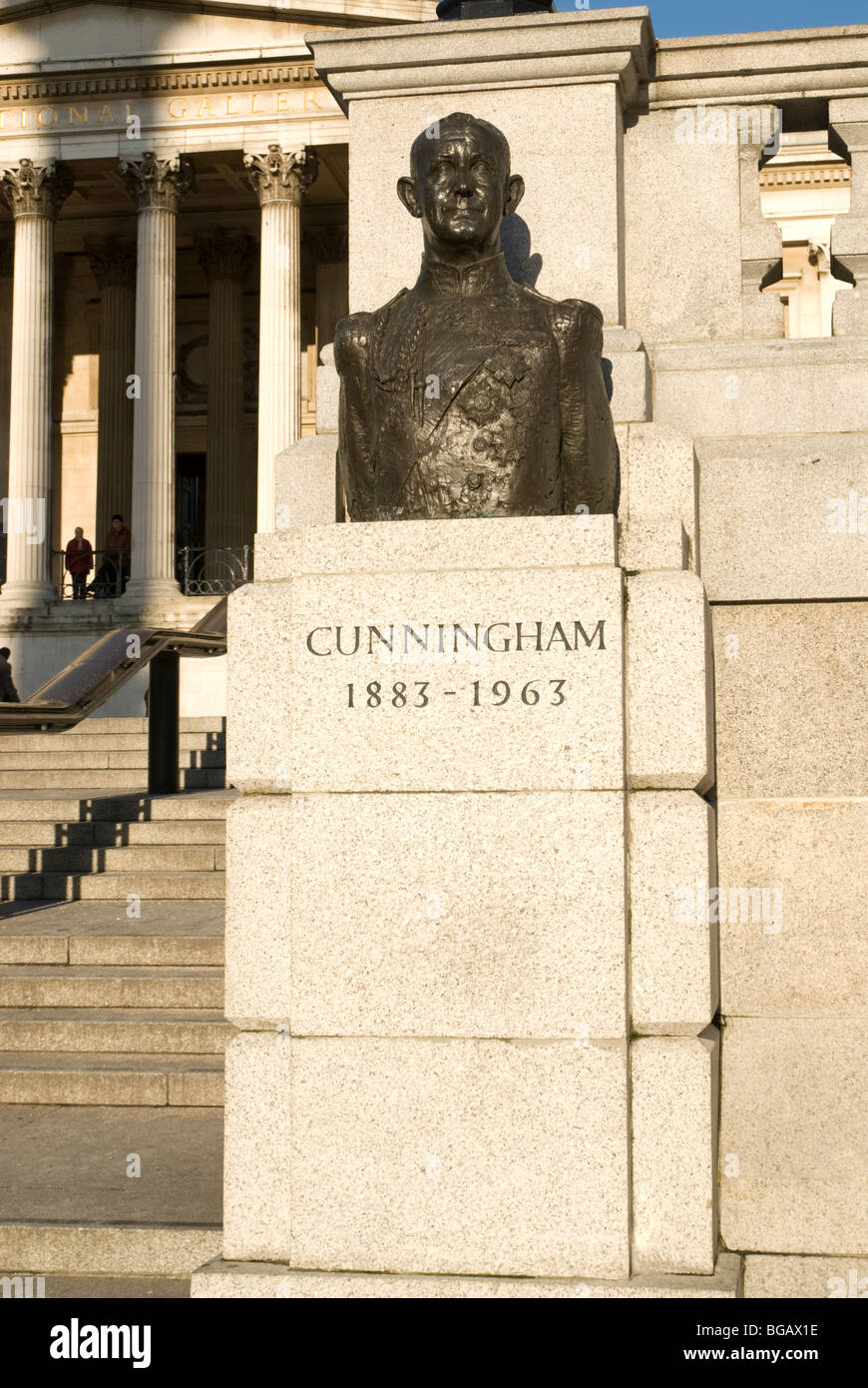 Bronze bust of Admiral Andrew Browne Cunningham at Trafalgar Square London in the United Kingdom Stock Photo
