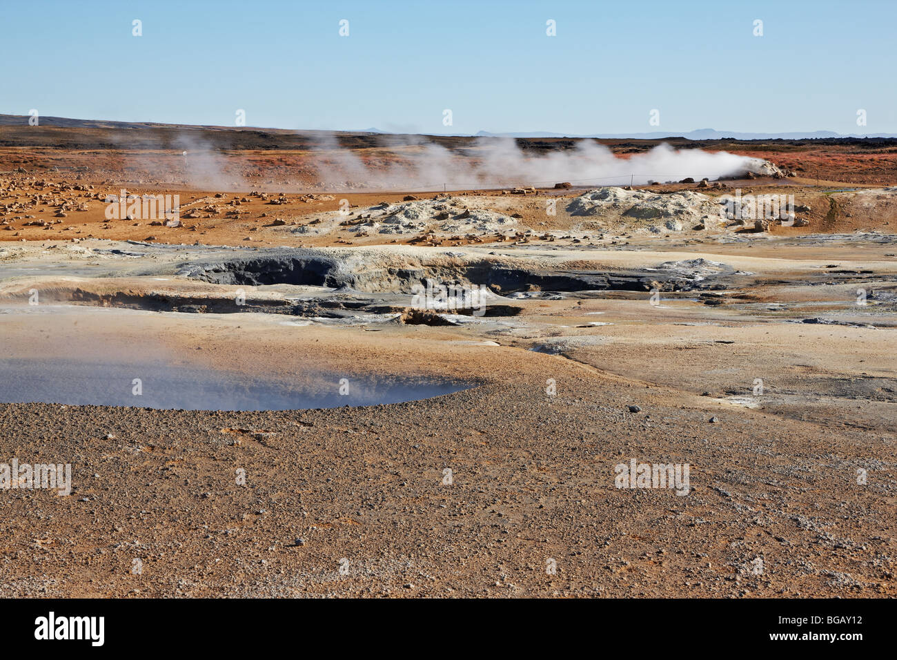 Hverir geothermal fields around Namafjall mountain, Myvatn lake area ...