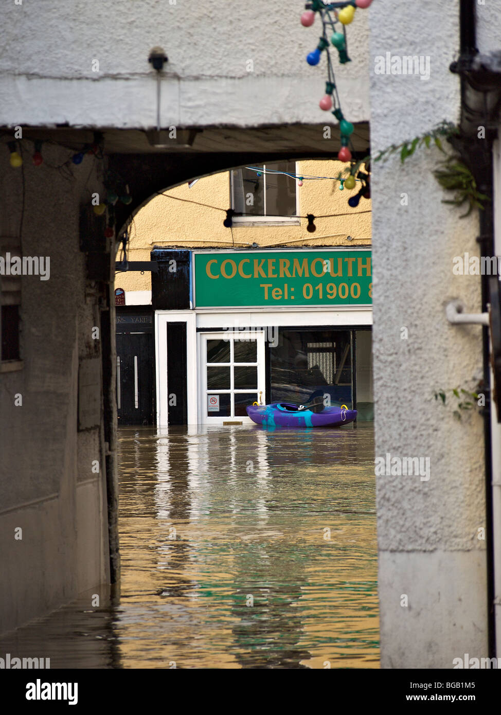 Canoe on the Main St., Cockermouth, Cumbria Stock Photo