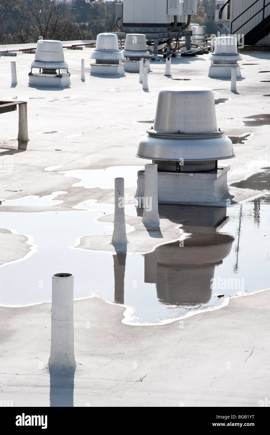 Philadelphia usa roof rooftop puddles vents pipes water hires stock