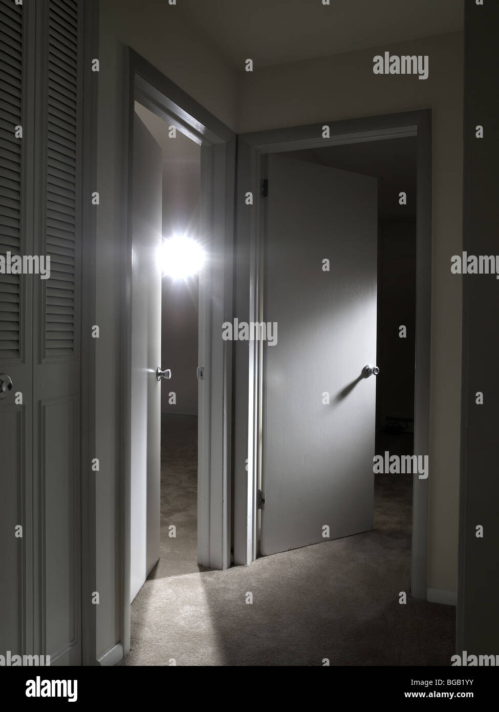Bright Light & Doors In Empty Hall, Philadelphia, USA Stock Photo