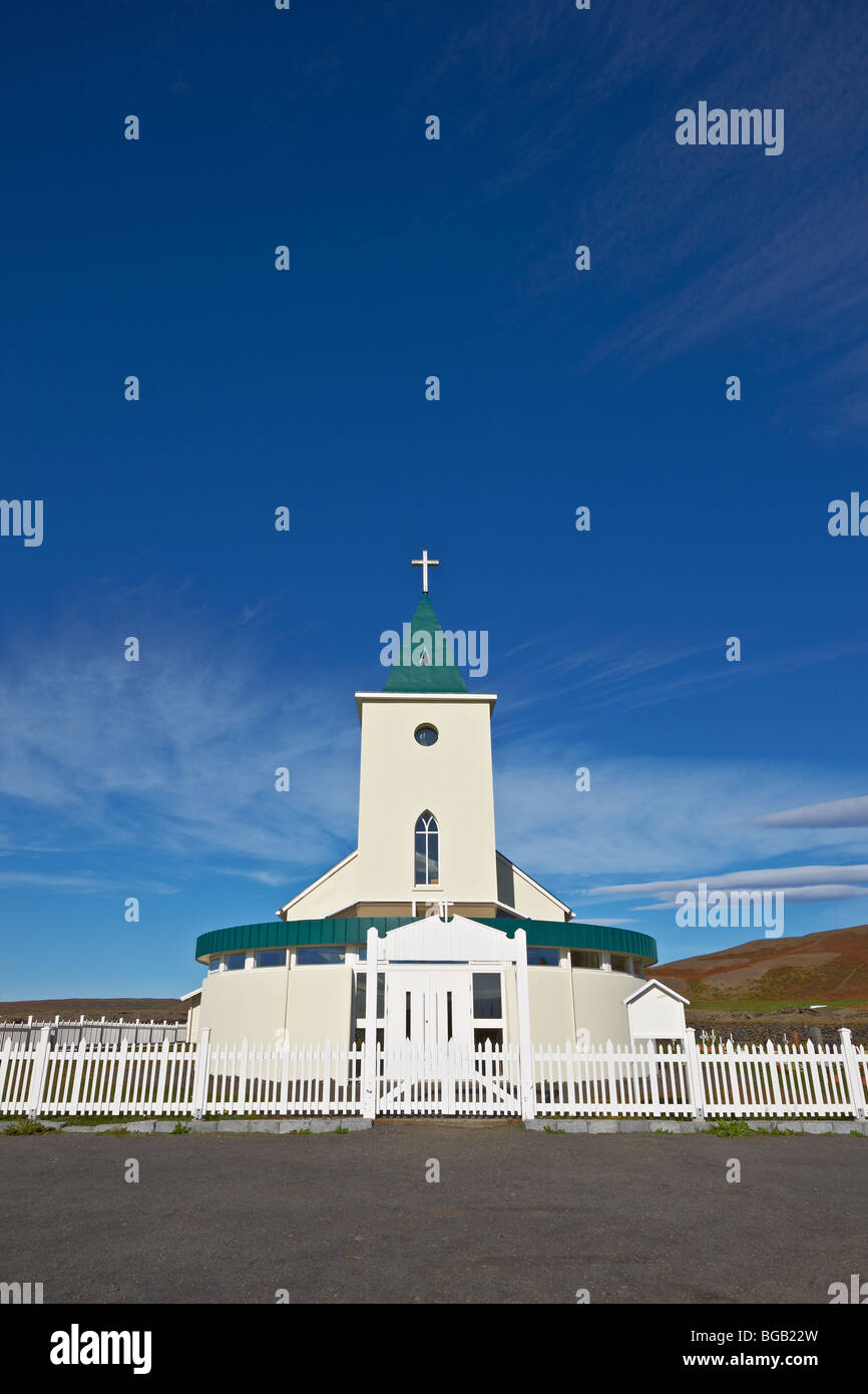 Church in Reykjahlid, near Myvatn Lake, Iceland Stock Photo