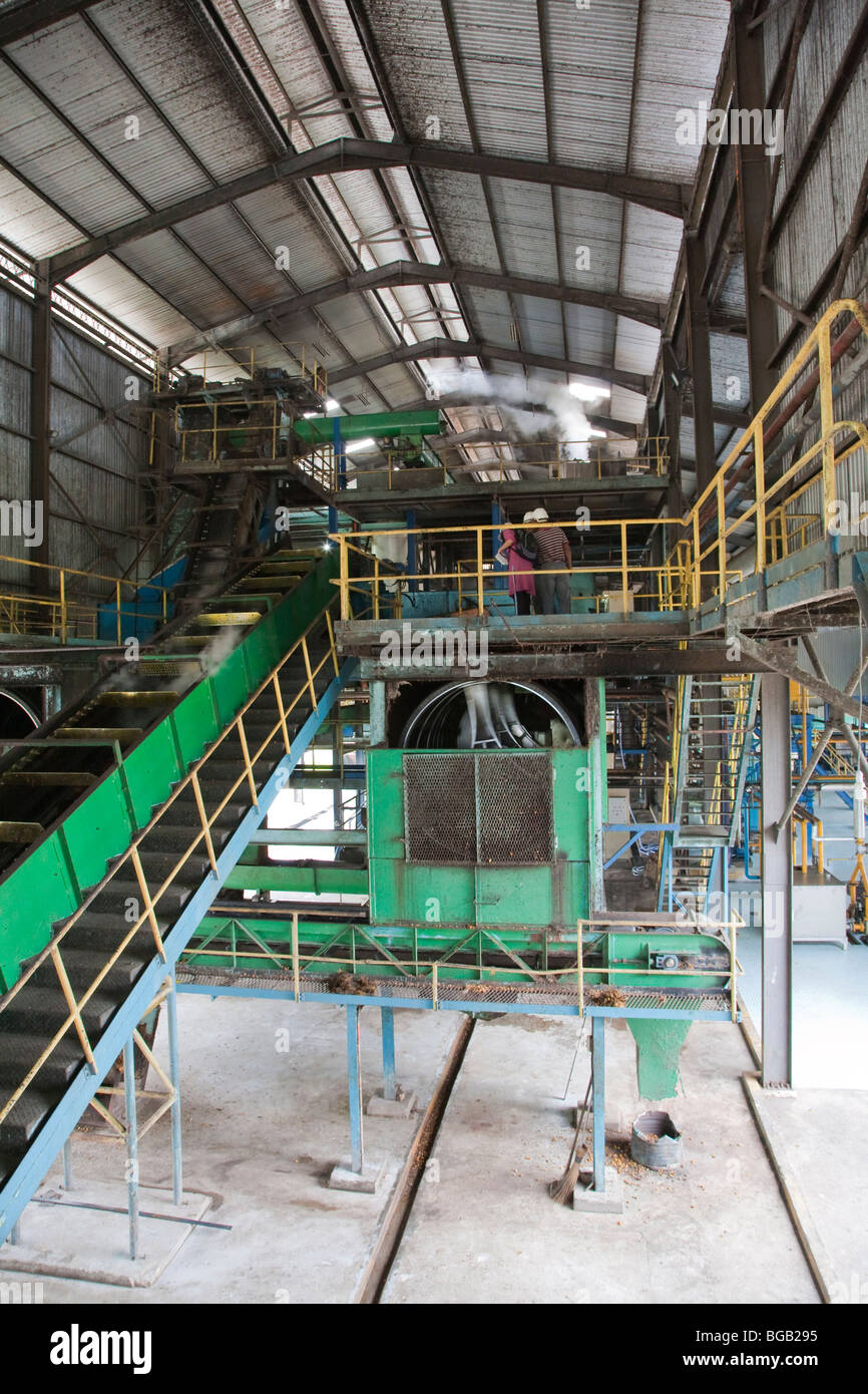 Interior of the Sindora Palm Oil Mill which is green certified by the Roundtable on Sustainable Palm Oil (RSPO). Stock Photo
