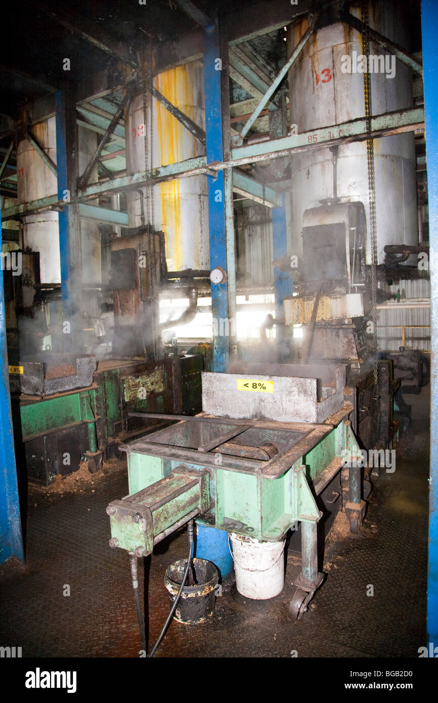 Extraction and separation equipment in the palm oil mill. The Sindora Palm Oil Mill, Malaysia Stock Photo