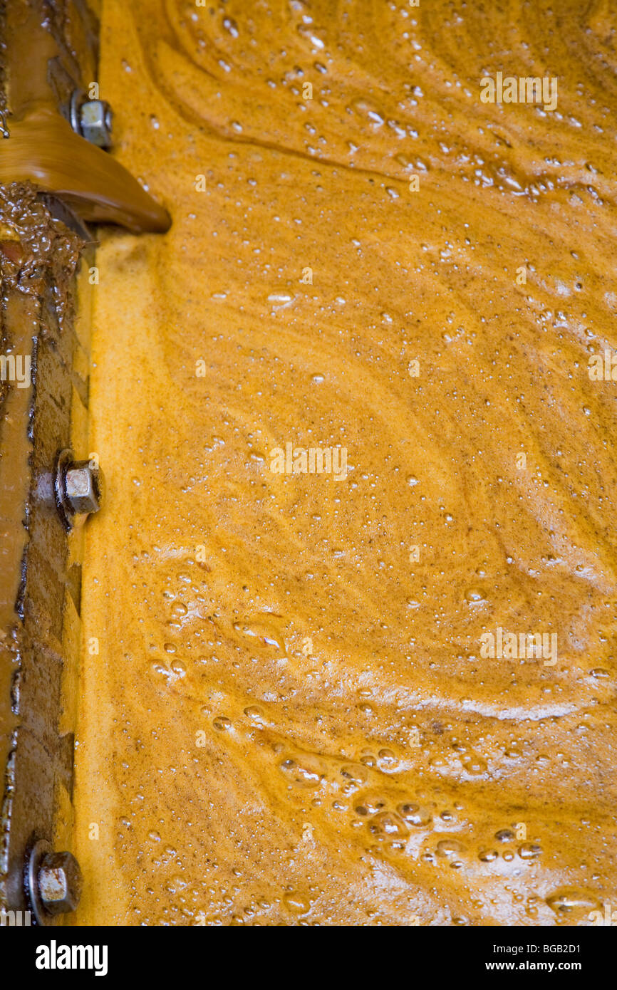 Close-up of freshly extracted palm oil crude. The Sindora Palm Oil Mill, Johor Bahru, Malaysia Stock Photo