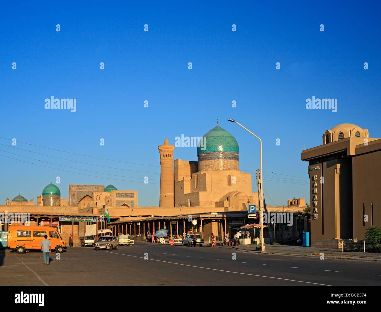 Poi Kalon complex and trade street, Bukhara, Uzbekistan Stock Photo