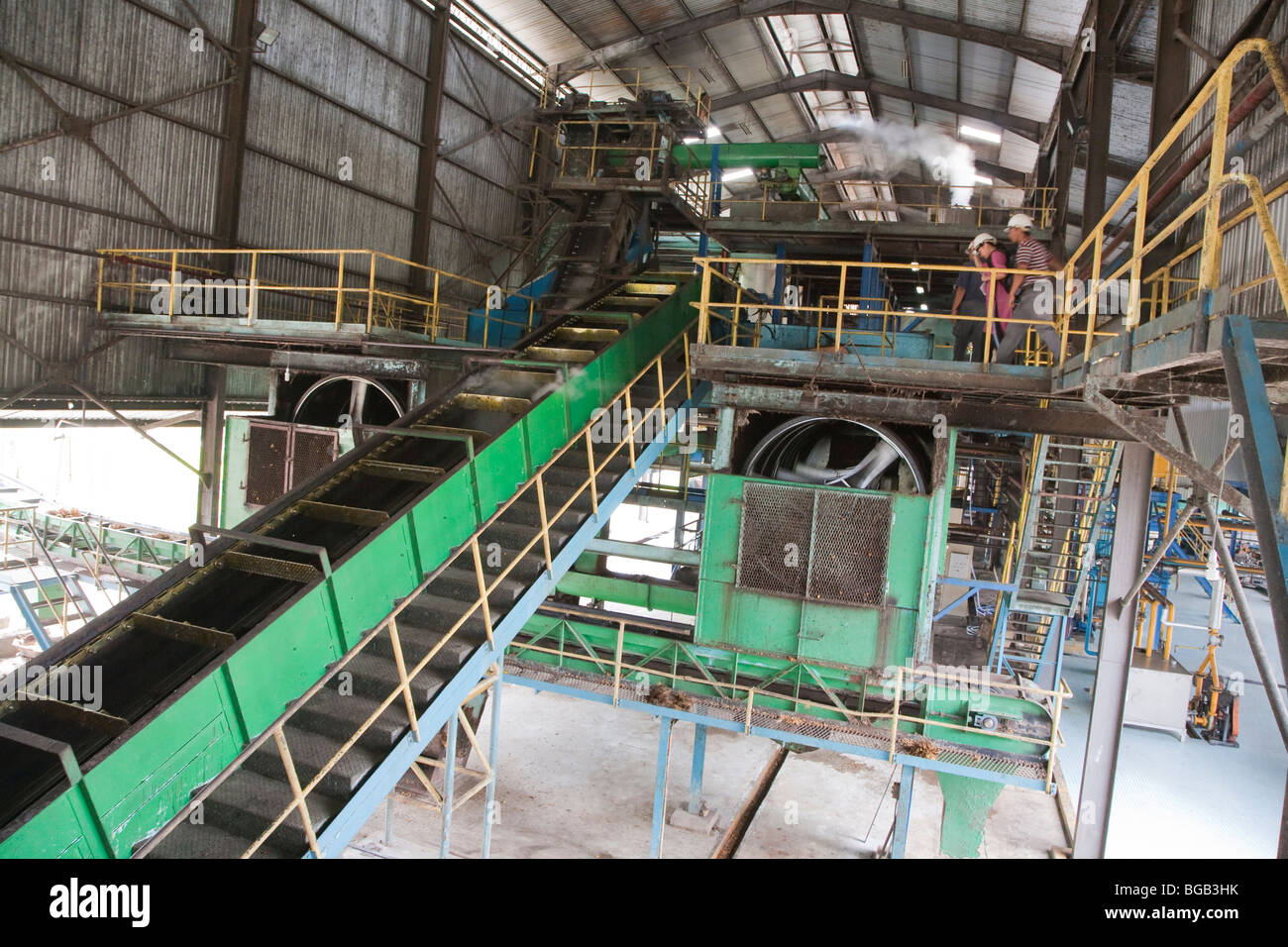 Interior of the Sindora Palm Oil Mill which is green certified by the Roundtable on Sustainable Palm Oil (RSPO). Stock Photo