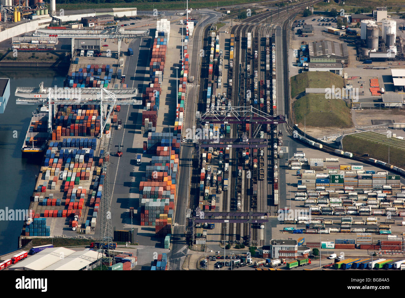 Biggest inland port in the world, in Duisburg, Germany, at river Rhine. Industrial port for all