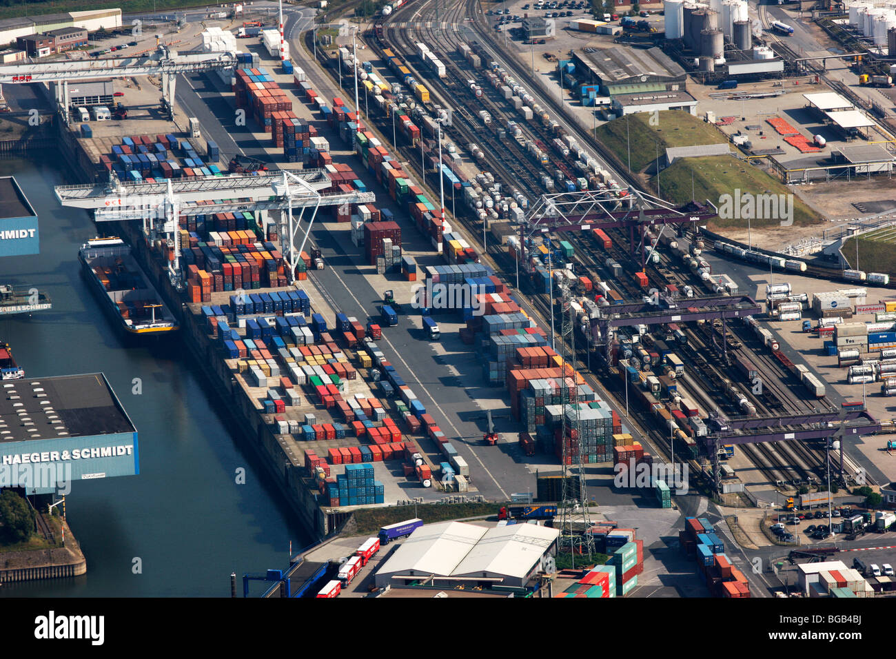 Biggest inland port in the world, in Duisburg, Germany, at river Rhine. Industrial port for all