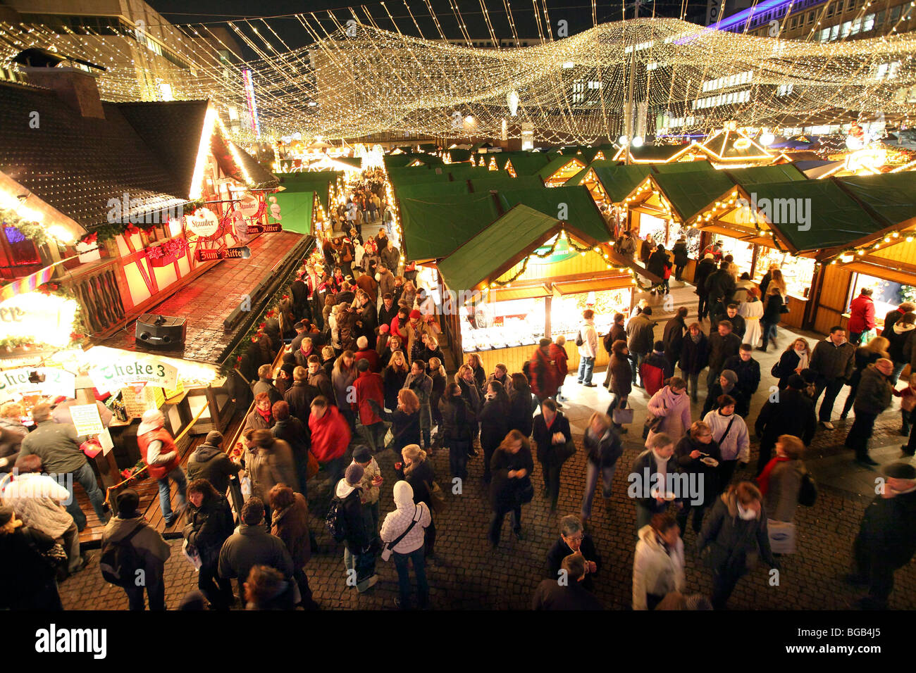 Christmas market in the inner-city of Essen, Kennedy Place, NRW, Germany, Europe. Stock Photo