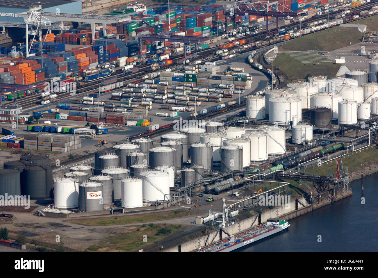 Biggest inland port in the world, in Duisburg, Germany, at river Rhine. Industrial port for all