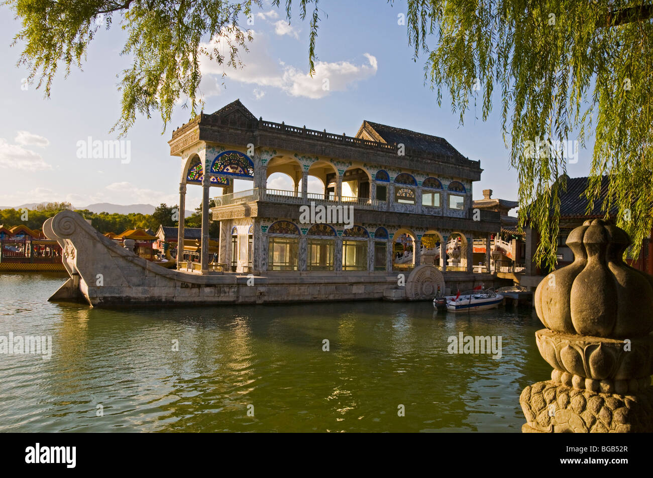 Marble boat Boat of Purity and Ease ( Qing Yan Fang ) Summer Palace Beijing Stock Photo