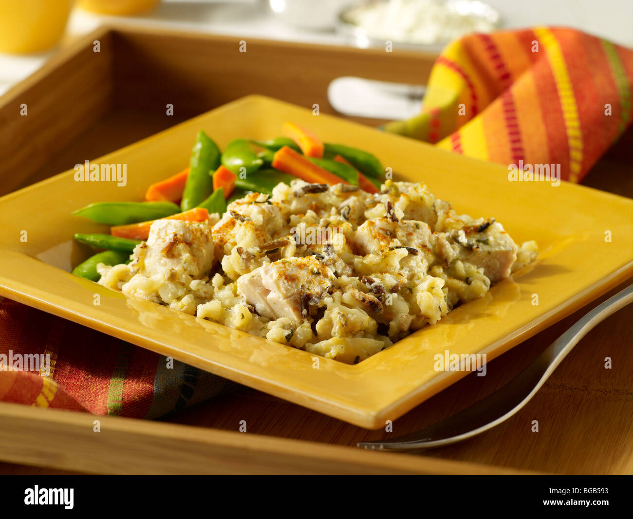 Chicken and wild rice casserole with vegetables Stock Photo