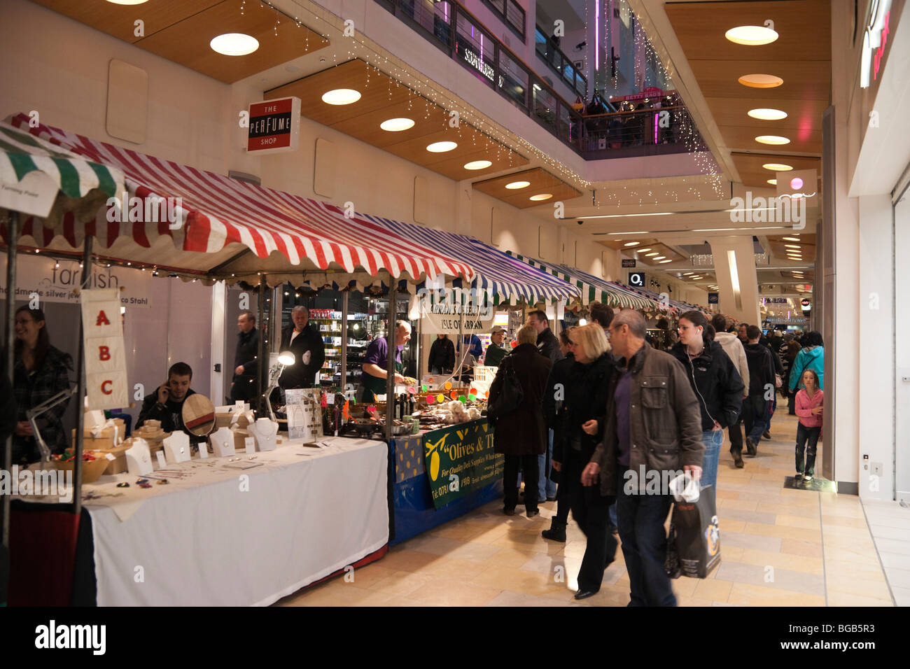 Christmas market at Ocean Terminal shopping mall Edinburgh Scotland