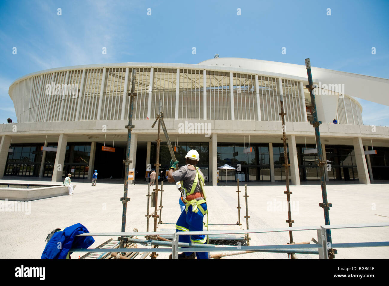 Construction workers finishing the Durban Moses Mabhida Soccer Stadium