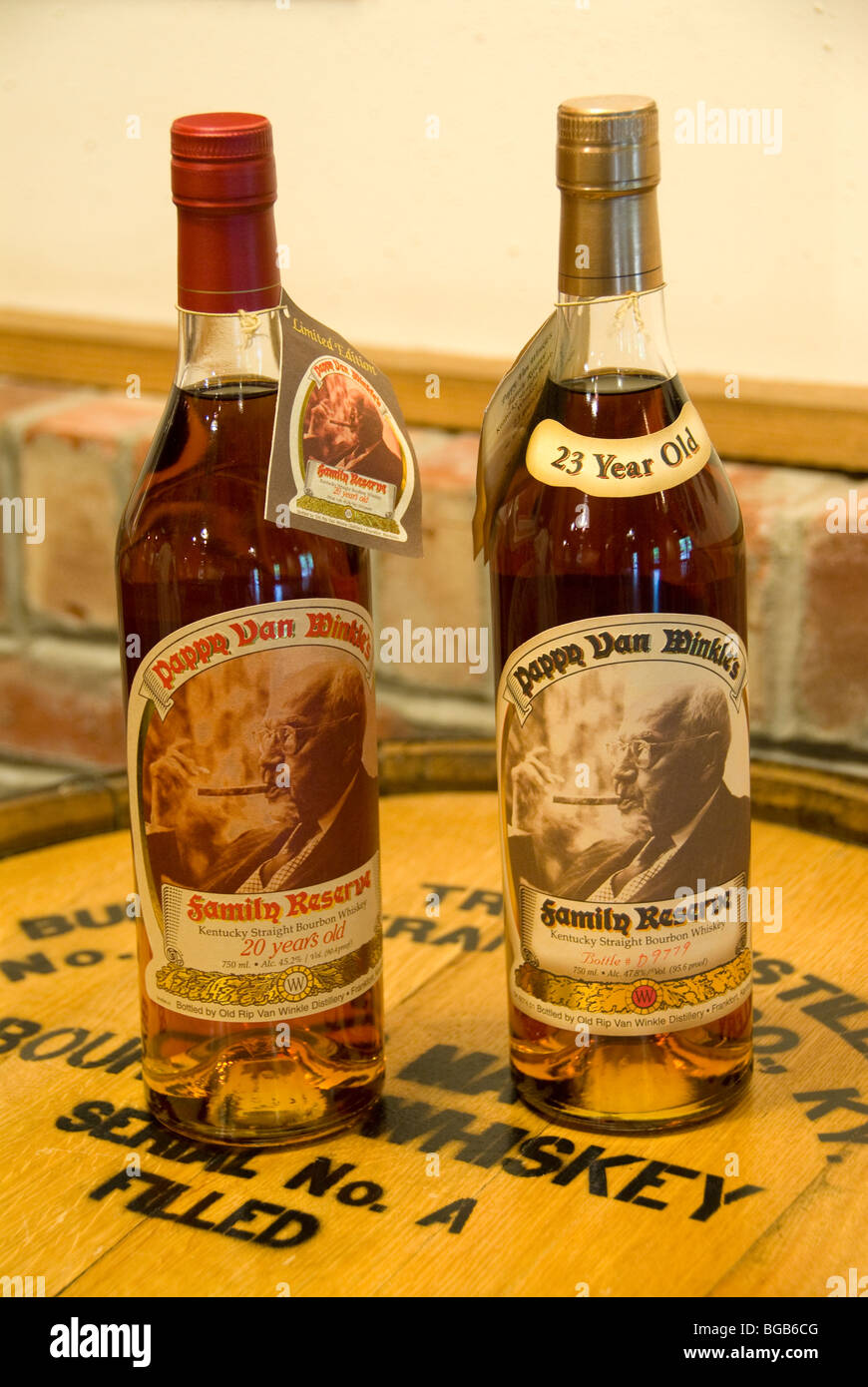 Bottles of bourbon from Buffalo Trace Distillery, Frankfort, Kentucky Stock Photo