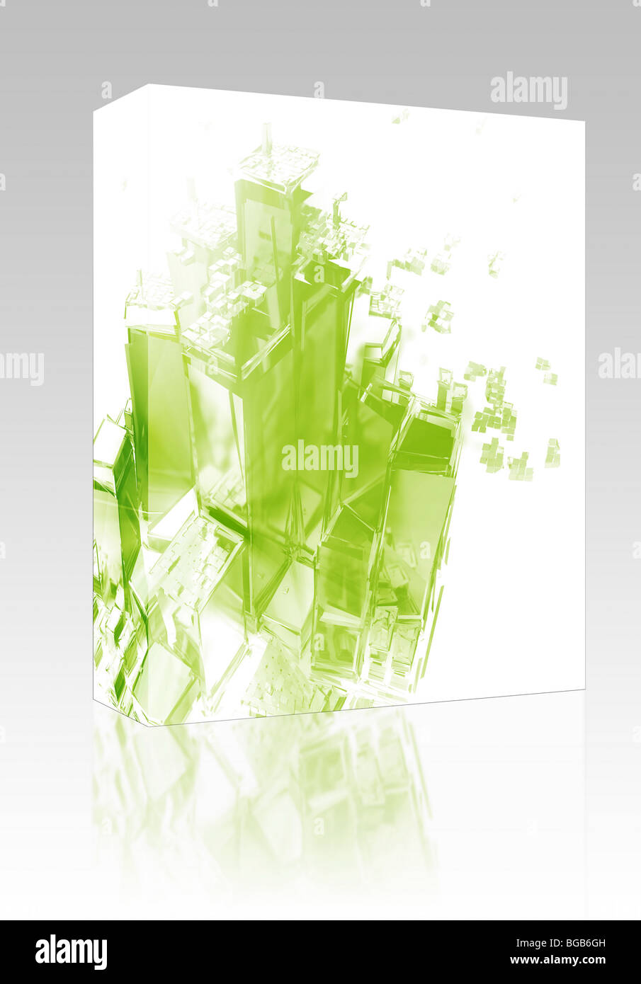 Software package box Abstract generic city with exploding breaking ...