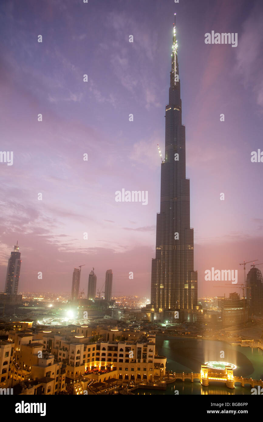 Buj Dubai Tower at dusk, Dubai, United Arabian Emirates Stock Photo