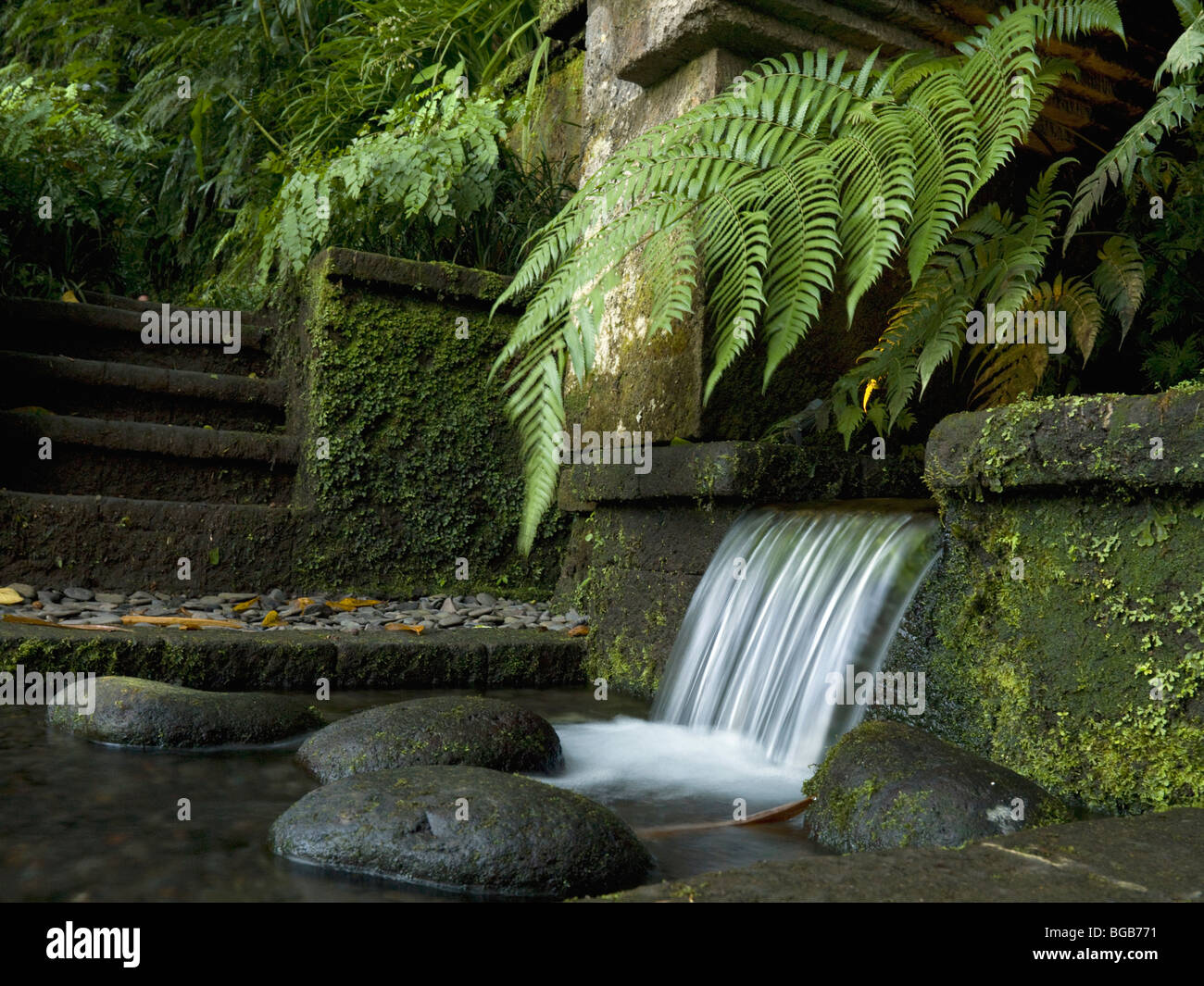 Waterfall Flowing Into A Pond Stock Photo