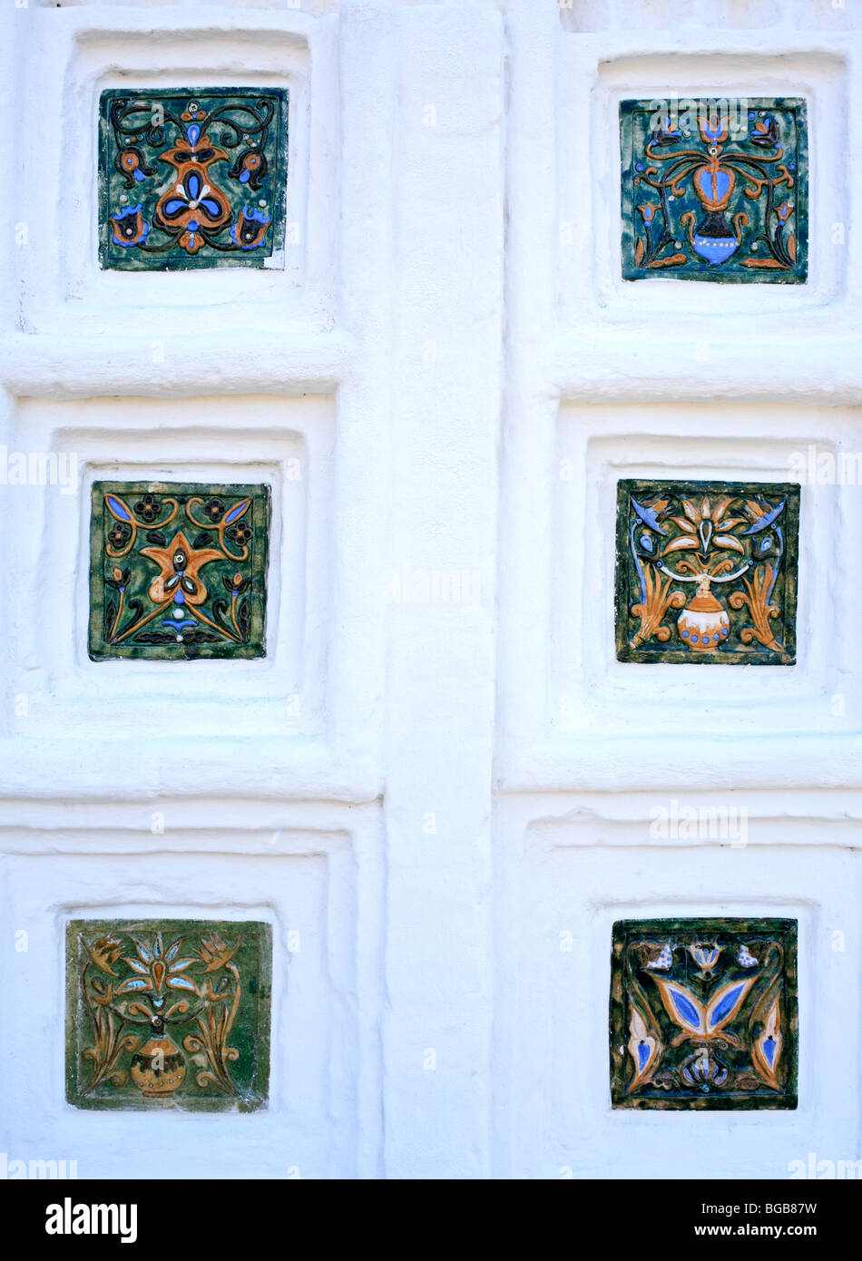 Ceramic tiles, Church of St. Sergius of Radonezh (1678), Komyagino, Moscow region, Russia Stock Photo