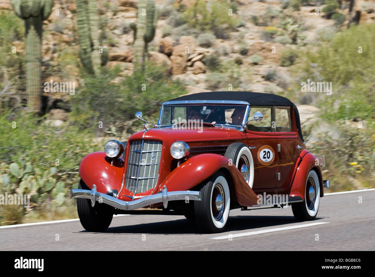 A 1935 Auburn 851 Phaeton that is participating in the Copperstate 1000 Rally in Arizona, USA Stock Photo