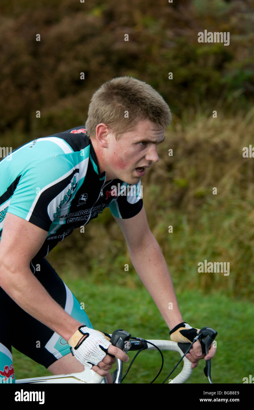 Endurance bicycle racing on Curbar Gap in the Peak District National Park Derbyshire Stock Photo