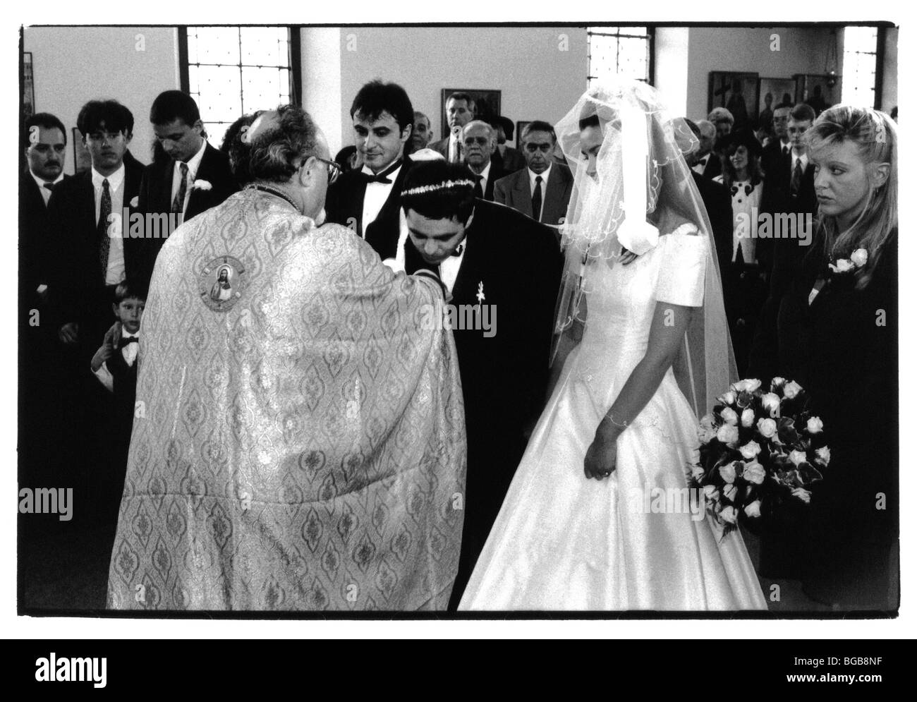 Religion Christian Traditional Greek Wedding Ceremony. Groom Bending