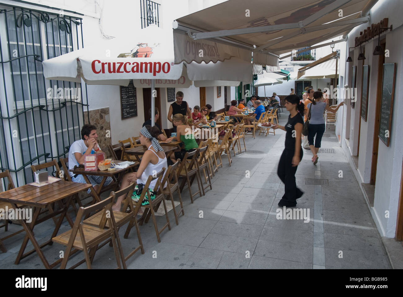 Tourists in a restaurant, Conil de la Frontera, Spain Stock Photo