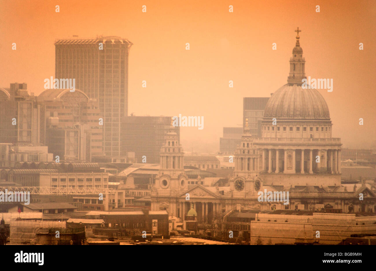 Photograph of view London St Paul's Waterloo sunset heatwave UK Stock Photo