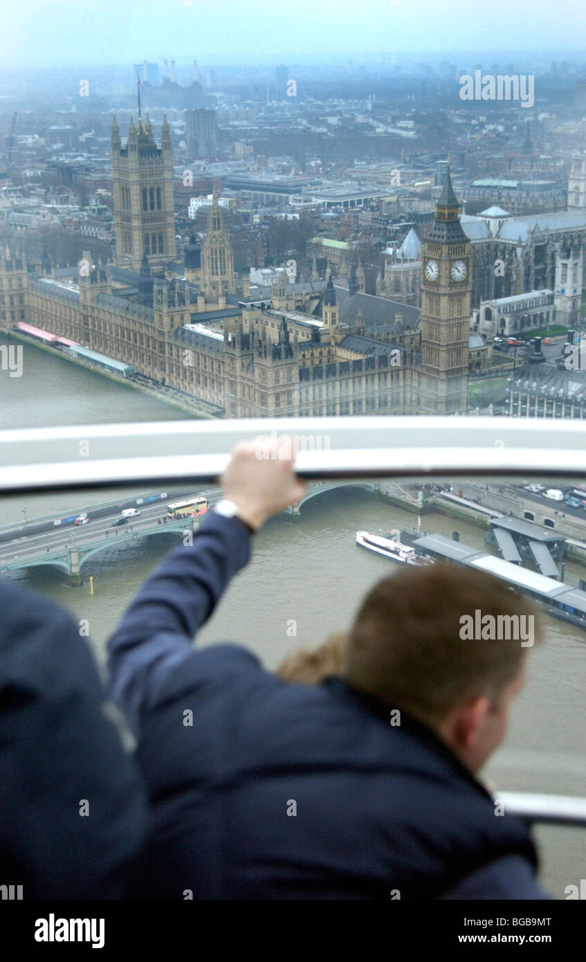 Photograph of London eye visiting London sites inside pod view Stock Photo