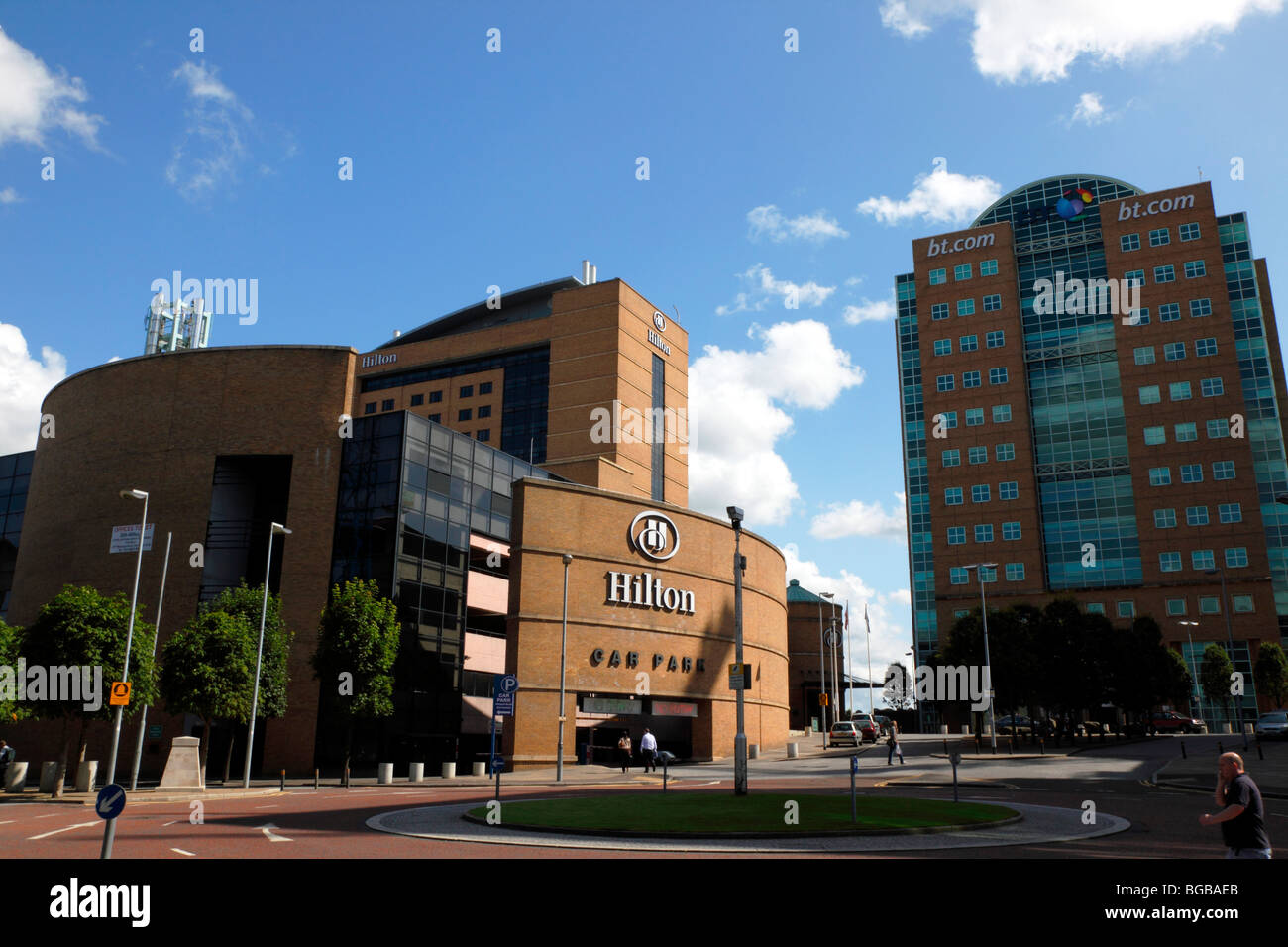Ireland, North, Belfast, Lanyon Place, Redeveloped area next to the Waterfront Hall and Markets. Includes Hilton BT Buildings Stock Photo