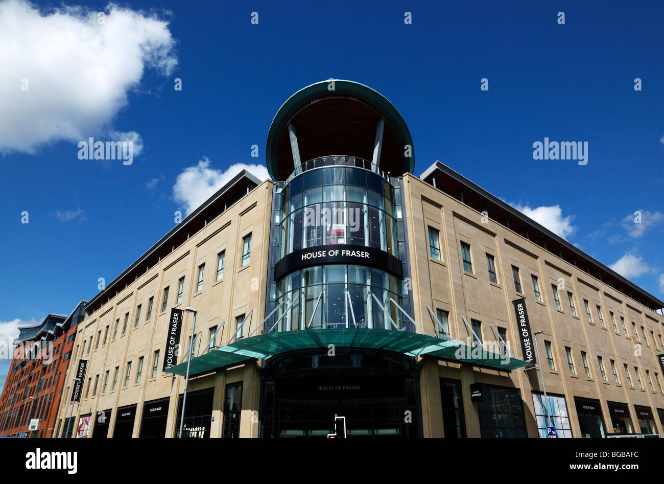 Ireland, North, Belfast, Entrance to the House of Fraser department store on the corner of Victoria and Chichester Street. Stock Photo