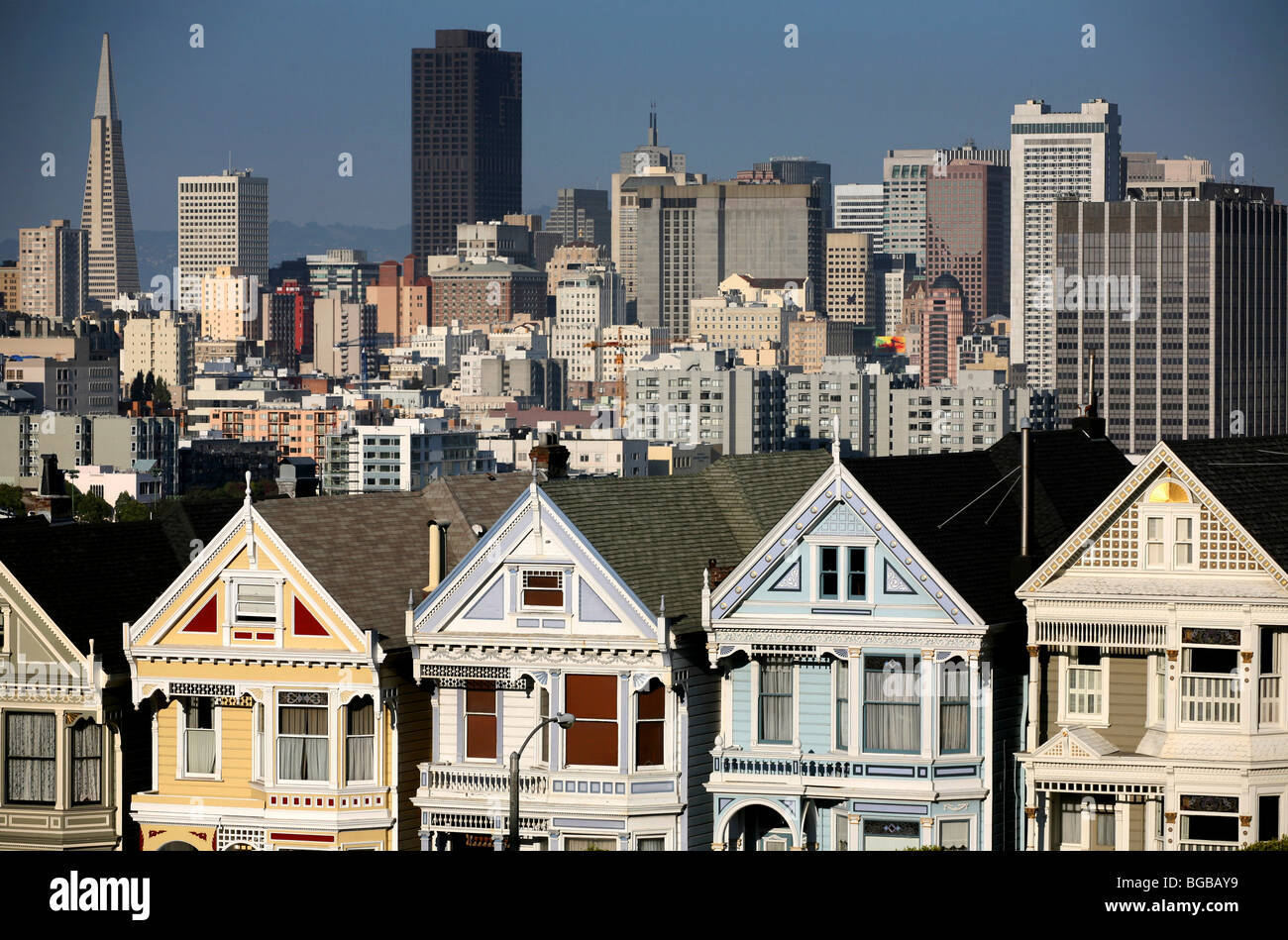 USA California North America San Fransisco City skyline Seven Sisters wooden Row houses and high