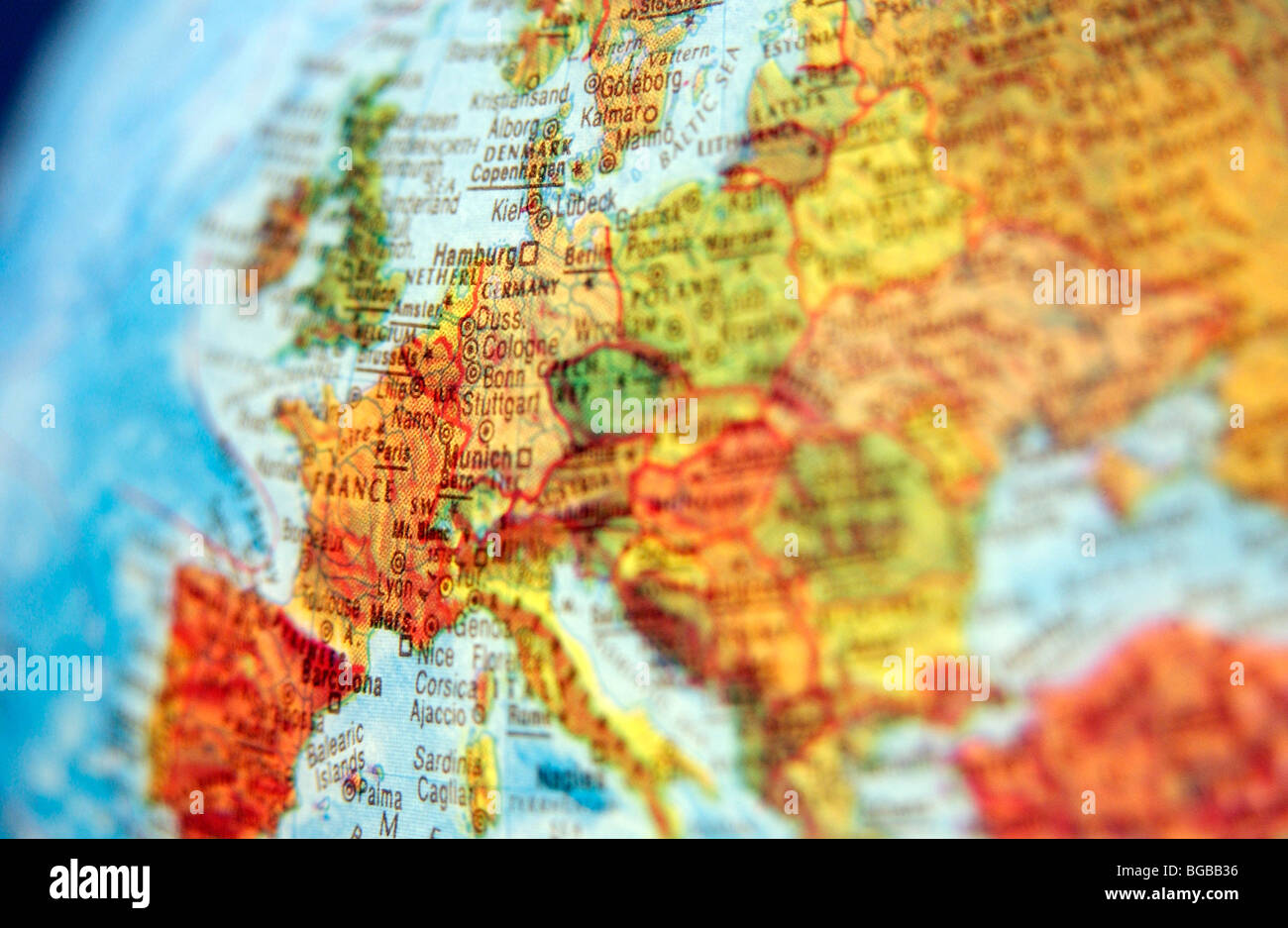 Photograph of map europe globe EU UK British countries travel Stock Photo