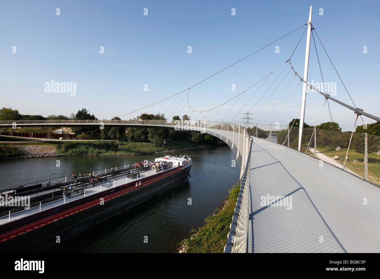 bike way and hiking trail which goes through the whole Ruhr area. Bridge in Bochum, Germany, Europe. Stock Photo