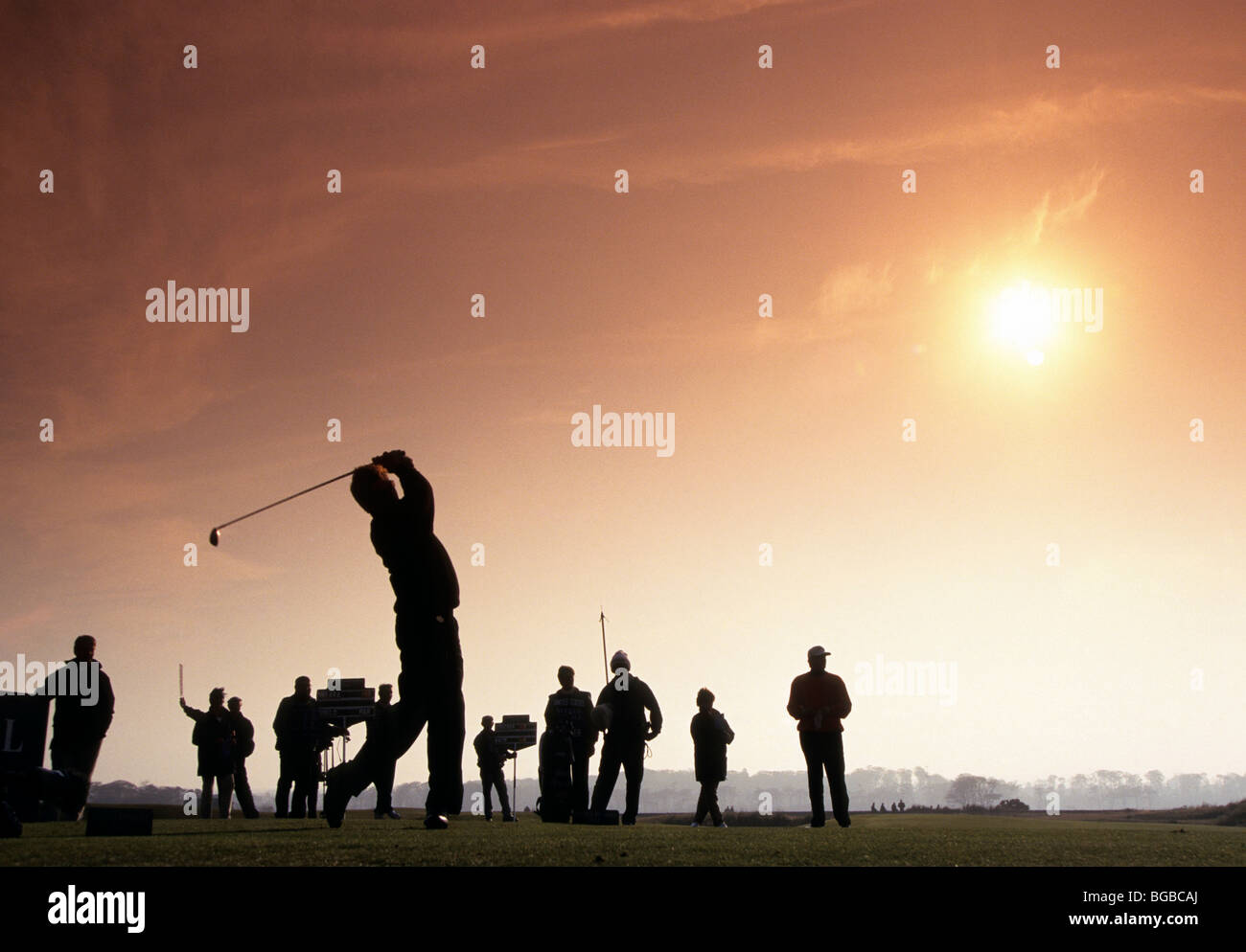 Silhouette of golfers on a practice range Stock Photo - Alamy