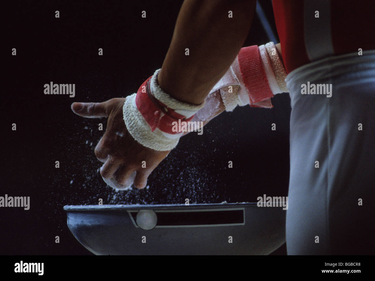 male gymnast chalking hands Stock Photo Alamy