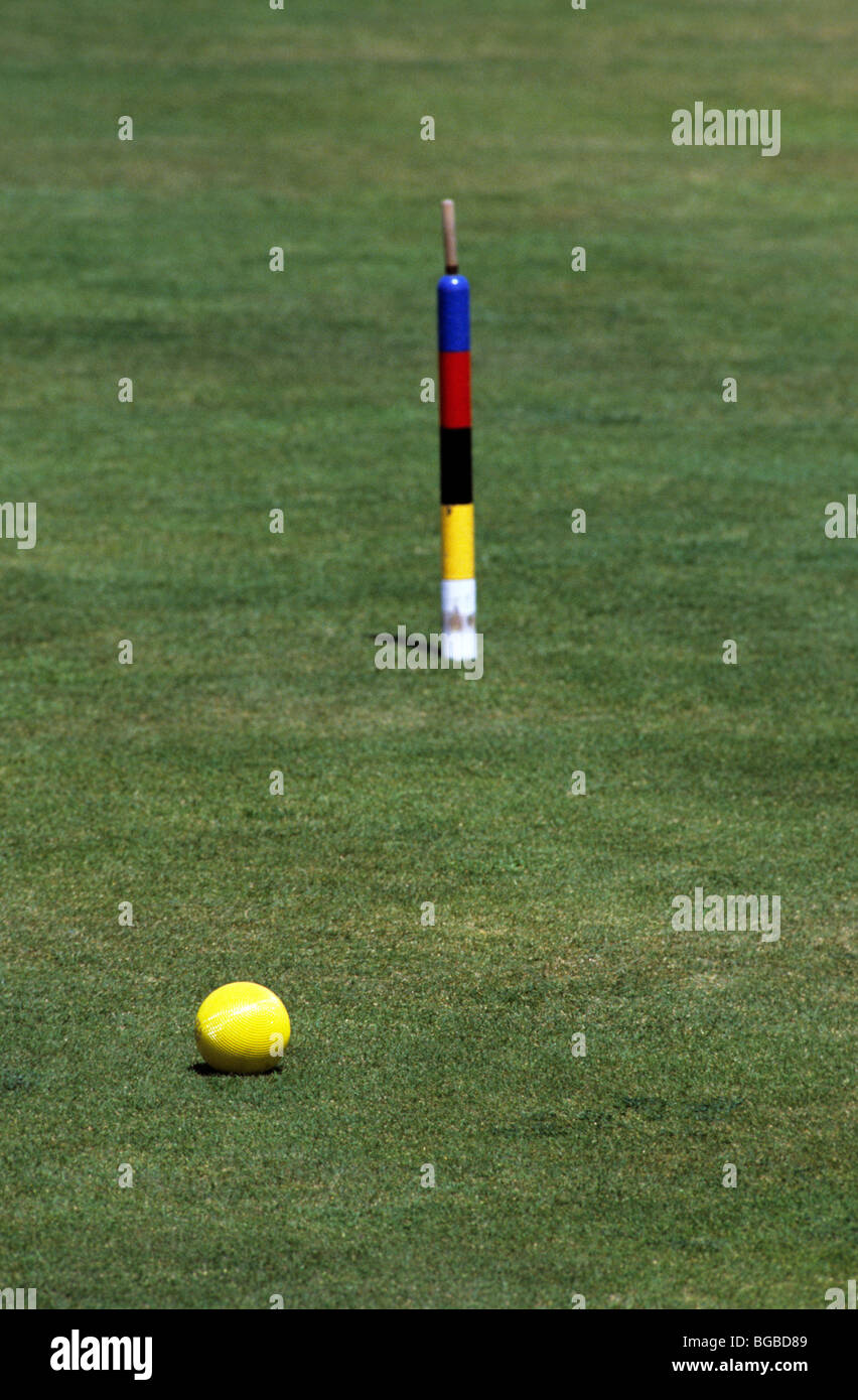 Croquet ball and marker Stock Photo Alamy