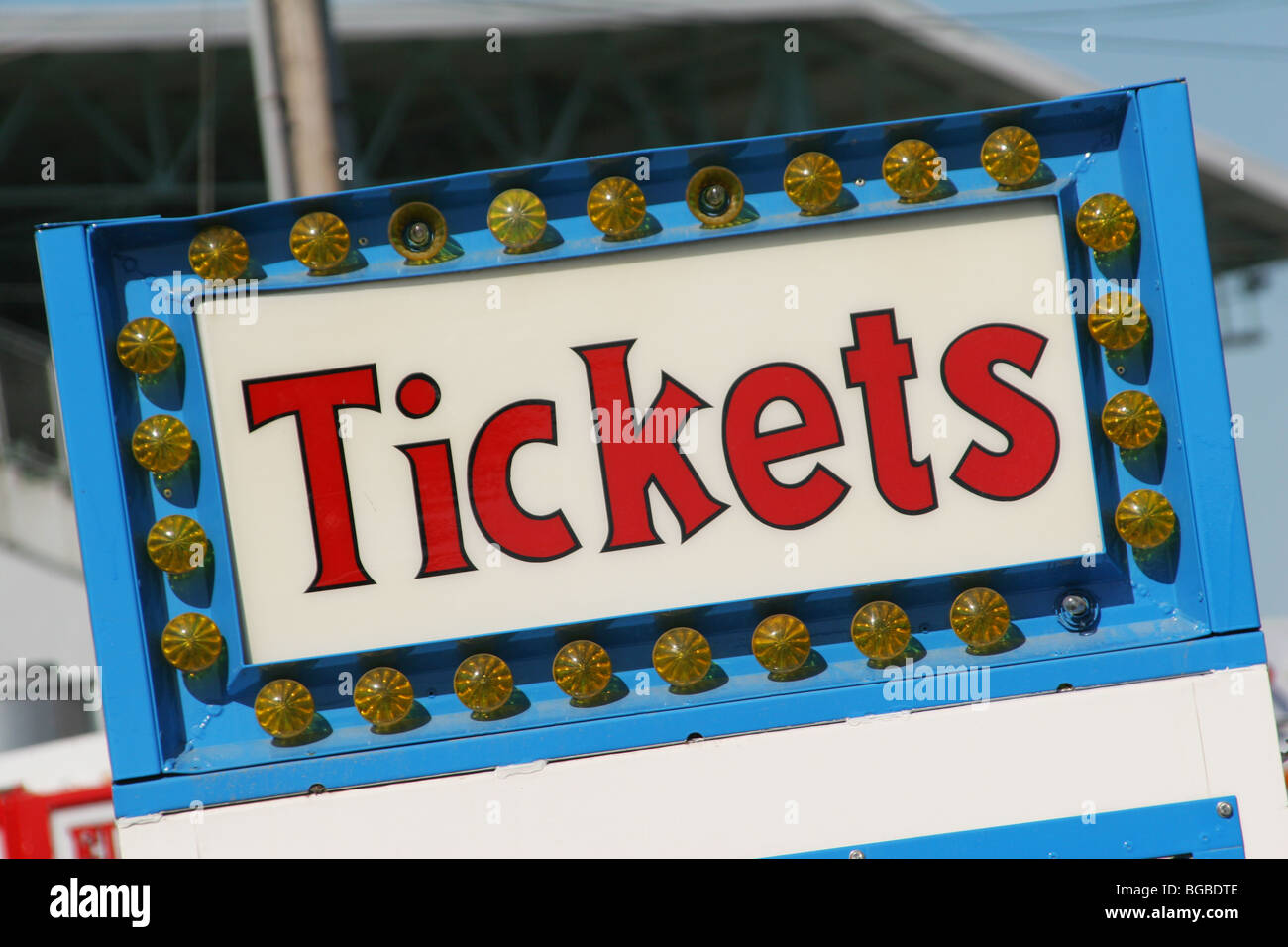 Tickets Sign. Canfield Fair. Canfield, Ohio. Note damage and broken