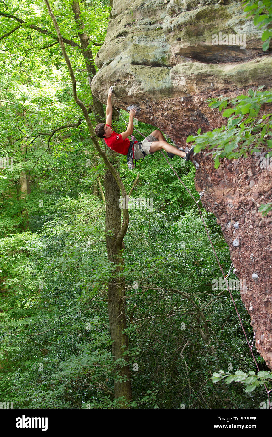 rock climber climbing, Nideggen, Germany, Europe Stock Photo Alamy
