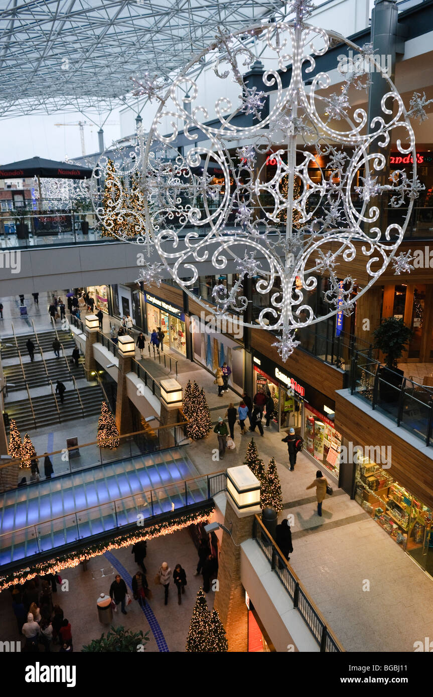 Victoria Square shopping centre, Belfast, with Christmas decorations and lights Stock Photo Alamy